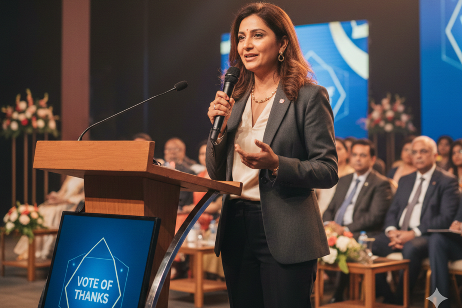 Anchor delivering vote of thanks professionally